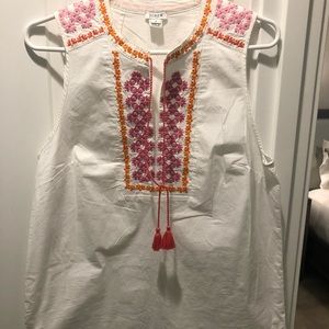 J. Crew White Sleeveless embroidered top